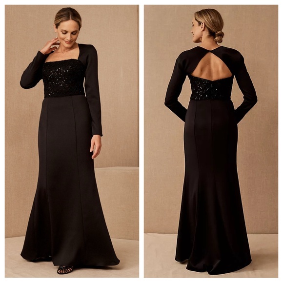 NEW Anthropologie Amsale Farrah Sequin Bodice Maxi Gown Black NWT